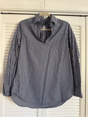 Striped Navy and White Button-Down Shirt - Classic Collared Top
